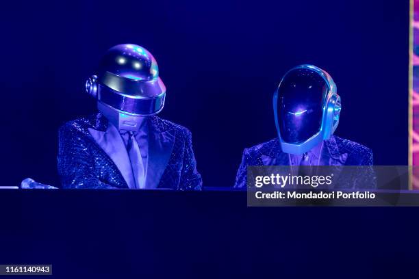 French musical group Daft Punk during the concert for the 20 years of Lo Zoo di 105 at the Hippodrome. Milan , July 8th, 2019