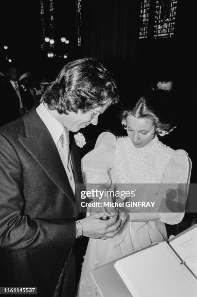 Mariage d'Arnaud de Rosnay et de Isabelle Goldsmith à l'église Sainte Clotilde de Paris le 28 juin 1973.