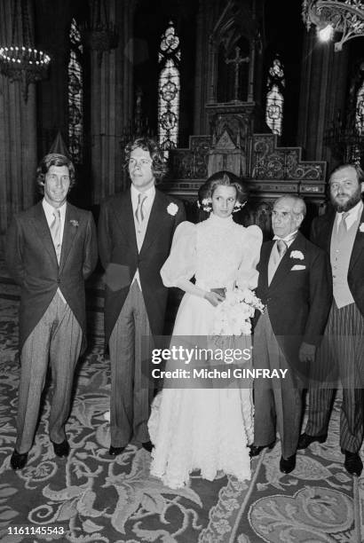 Mariage d'Arnaud de Rosnay et de Isabelle Goldsmith à l'église Sainte Clotilde de Paris le 28 juin 1973.