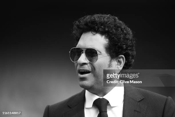 Former Indian cricketer Sachin Tendulka is pictured during the resumption of the weather affected Semi-Final match of the ICC Cricket World Cup 2019...