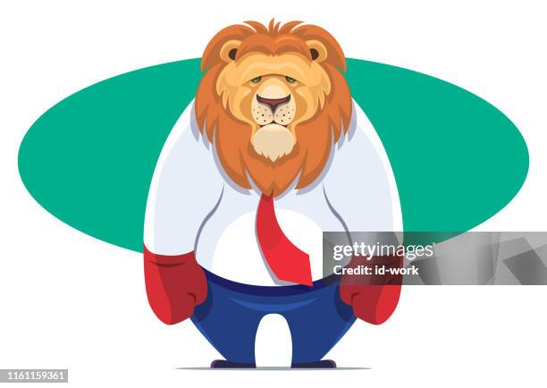 sad businessman lion with boxer gloves - cat in box stock illustrations