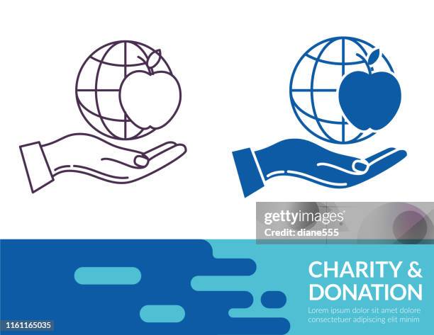 flat design and thin line illustration charity icon - apple logo stock illustrations