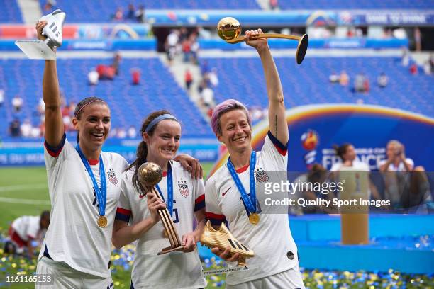 Of United States of America competes for the ball with XXX of Netherlands during the 2019 FIFA Women's World Cup France Final match between The...