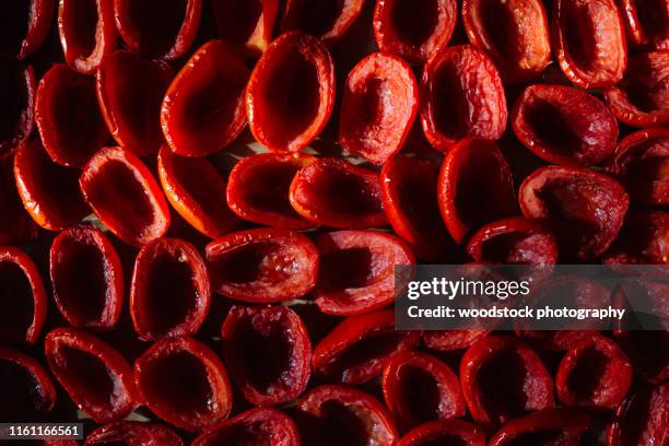 homemade dried tomatoes - garlic stockfoto's en -beelden