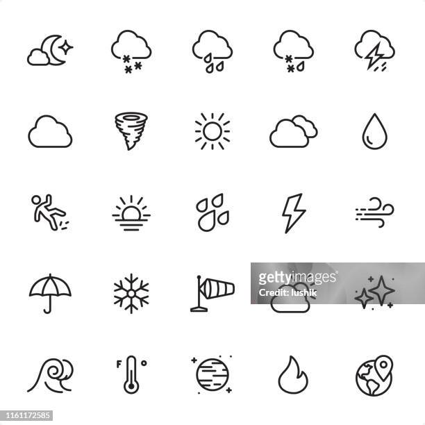 weather - outline icon set - extreme weather snow stock illustrations