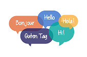 Colorful Speech Bubbles set with Hello in Different Languages