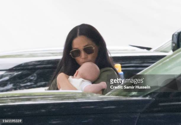 Meghan, Duchess of Sussex and Archie Harrison Mountbatten-Windsor attend The King Power Royal Charity Polo Day at Billingbear Polo Club on July 10,...