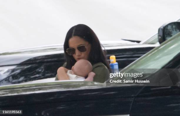 Meghan, Duchess of Sussex and Archie Harrison Mountbatten-Windsor attend The King Power Royal Charity Polo Day at Billingbear Polo Club on July 10,...