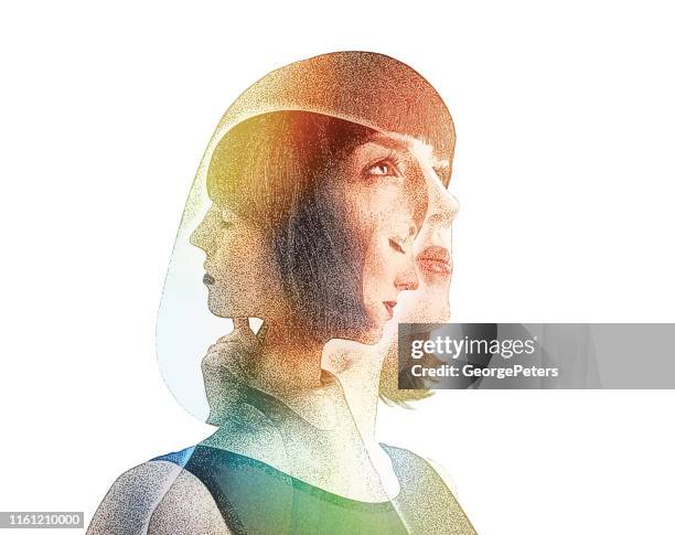 multiple exposure of woman recovering from mental illness - schizophrenia stock illustrations