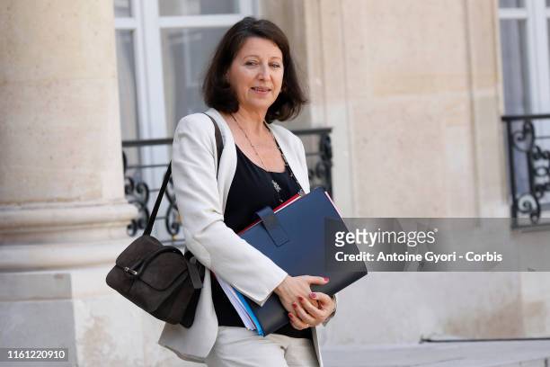 French Health and Solidarity Minister Agnes Buzyn leaves the weekly cabinet meeting at the Elysee Presidential palace on July 10, 2019 in Paris....