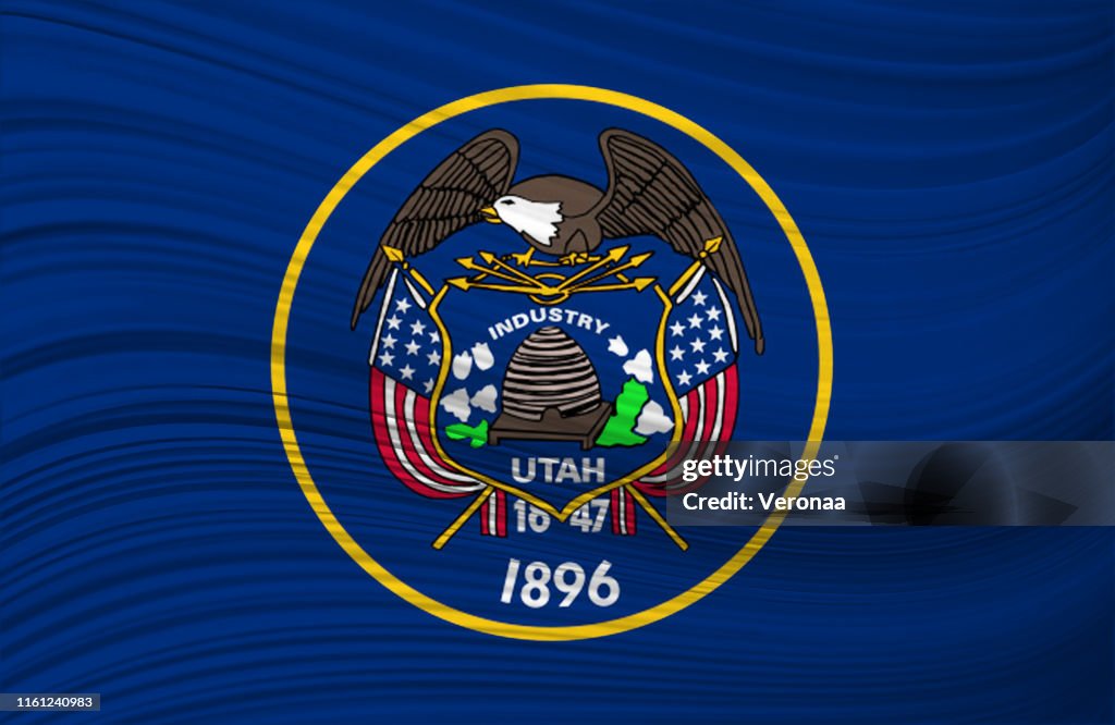 Waving flag of UTAH in United States.