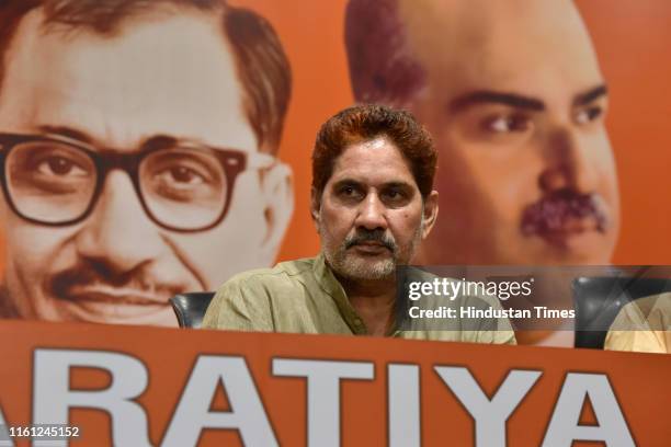 Haryana BJP President Subhash Barala during a press conference after wrestler Babita Phogat and her father Mahavir Phogat joined BJP, at BJP...