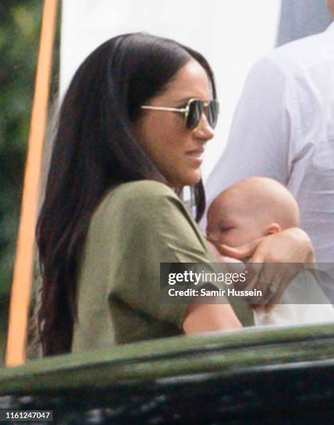 Meghan, Duchess of Sussex and Archie Harrison Mountbatten-Windsor attend The King Power Royal Charity Polo Day at Billingbear Polo Club on July 10,...