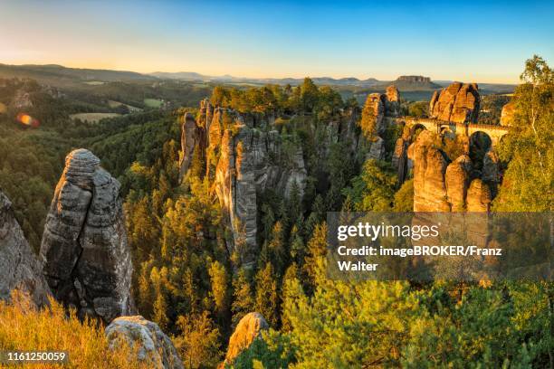 bastei bridge, bastei near rathen, elbe sandstone mountains, saxon switzerland national park, saxony, germany - national park stock pictures, royalty-free photos & images