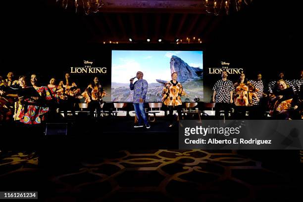Creator/producer African vocal/choir arrangements Lebo M. And Clydene Jackson with vocal performers featured on The Lion King soundtrack during the...