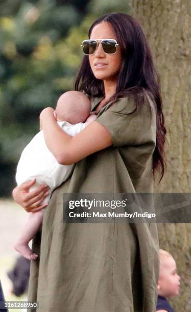 Meghan, Duchess of Sussex and Archie Harrison Mountbatten-Windsor attend the King Power Royal Charity Polo Match, in which Prince William, Duke of...