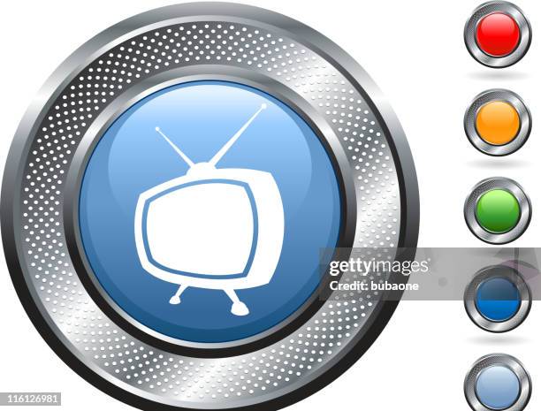 retro television royalty free vector art on metallic button - rabbit ears vector stock illustrations