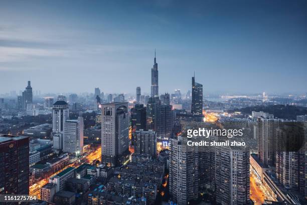 a panoramic view of the nanjing city skyline - paesaggio urbano foto e immagini stock