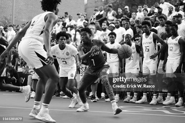 High School Basketball: NY vs NY Streetball Tournament: View of action during tournament at Monsignor Kett Playground in Dyckman Park. New York, NY...