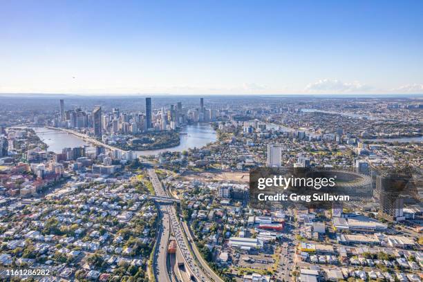 aerial photography of brisbane in winter 2019 - brisbane river stock pictures, royalty-free photos & images