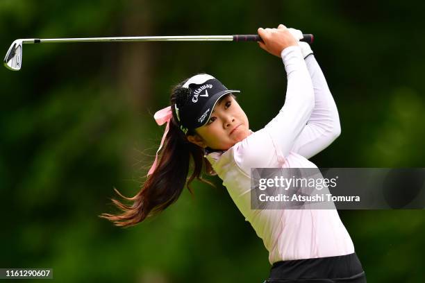 Yui Kawamoto of Japan makes a hole-in-one on the 11th hole during the first round of the Nippon Ham Ladies Classic at Katsura Golf Club on July 11,...