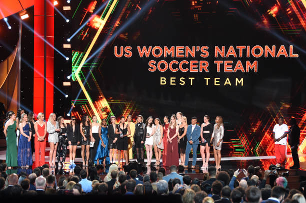 The United States Women's National Soccer Team accepts the Best Team award onstage during The 2019 ESPYs at Microsoft Theater on July 10, 2019 in Los...