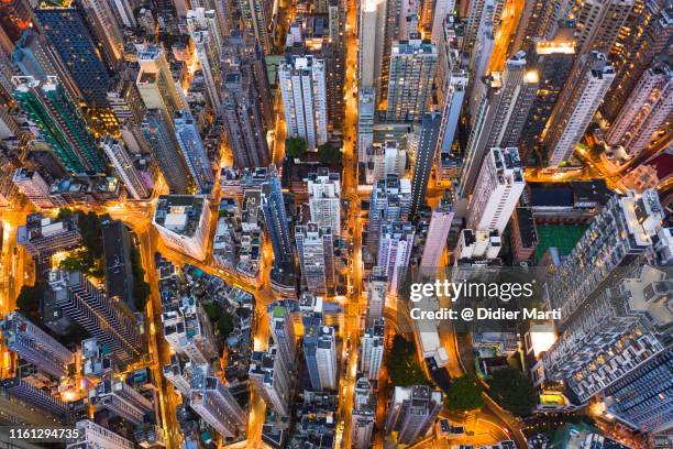 aerial view of hong kong island overcrowded district, china - newly industrialized country stock pictures, royalty-free photos & images