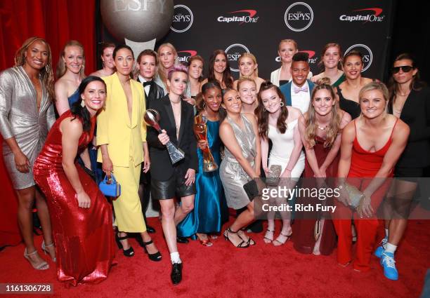 Members of the United States Women's National Soccer Team, winners of the Best Team award, pose during The 2019 ESPYs at Microsoft Theater on July...