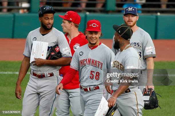 Sandy Alcantara of the Miami Marlins, Luis Castillo and Sonny Gray of the Cincinnati Reds, Brandon Woodruff of the Milwaukee Brewers and Felipe...