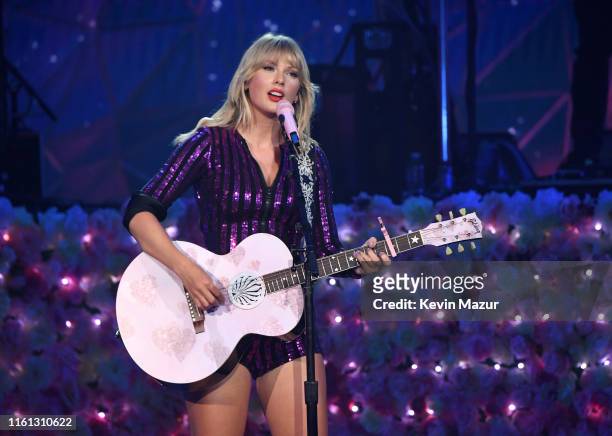 Taylor Swift performs onstage as Taylor Swift, Dua Lipa, SZA and Becky G perform at The Prime Day concert, presented by Amazon Music at on July 10,...
