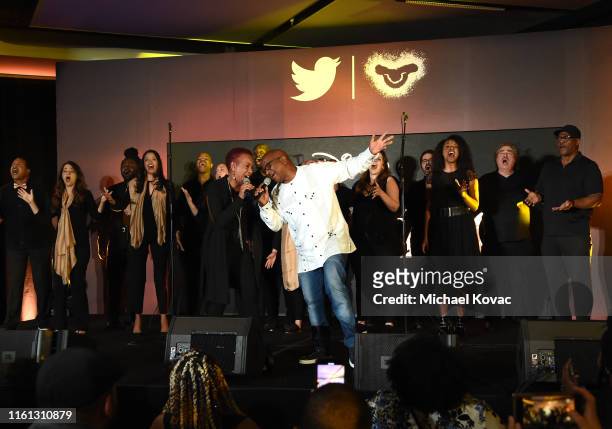 Lebo M. And Carmen Twillie perform onstage at Twitter's fan premiere of Disney's #TheLionKing at Hollywood & Highland Centre on July 10, 2019 in...