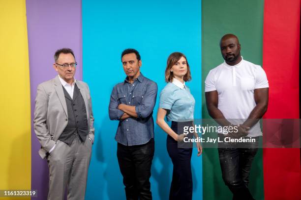 Michael Emerson, Aasif Mandvi, Katja Herbers and Mike Colter of 'Evil' are photographed for Los Angeles Times at Comic-Con International on July 18,...