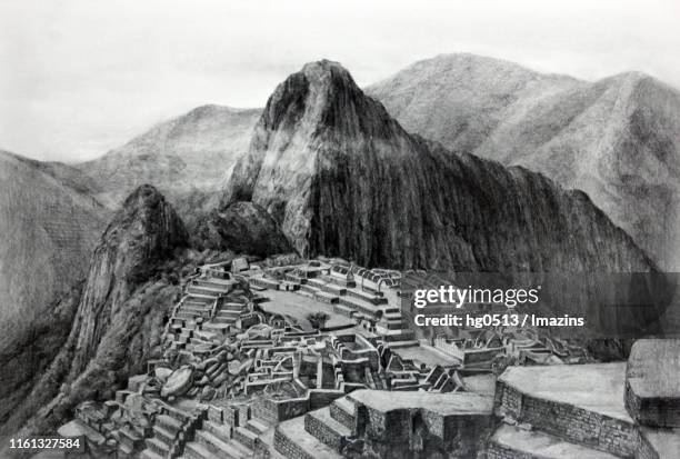 machu picchu, peru (sketch) - machu picchu illustration stock illustrations