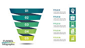 Funnel infographic design template with 5 steps