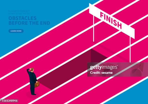 stockillustraties, clipart, cartoons en iconen met obstakels voordat ze het einde bereiken - hindernisbaan
