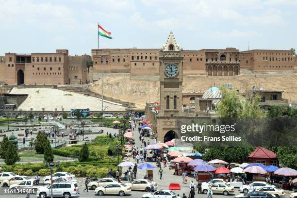 view of central square in erbil, just south of the citadel - kurdistan ストックフォトと画像