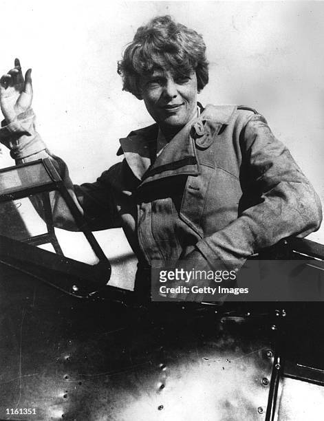 Amelia Earhart waves from the cockpit of her plane circa 1929. Carlene Mendieta, who is trying to recreate Earhart's 1928 record as the first woman...