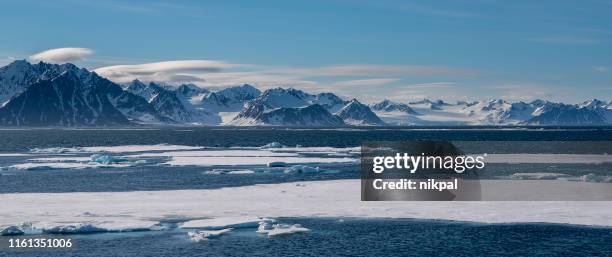 panoramic view of ice pack with mountains on the background svalbard islnads - svalbard islands stock pictures, royalty-free photos & images