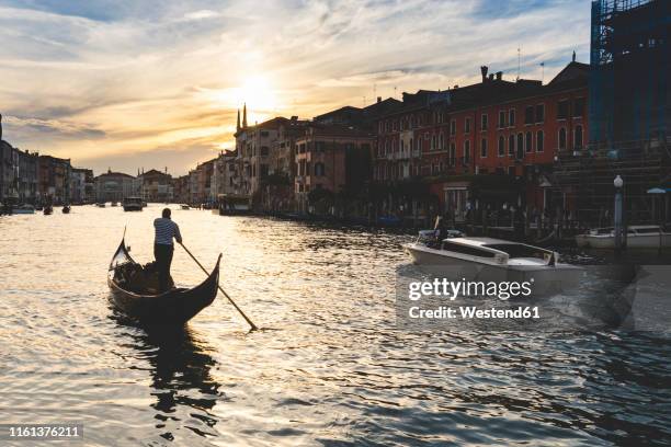 canal grande at sunset, venice, italy - gondola traditional boat foto e immagini stock