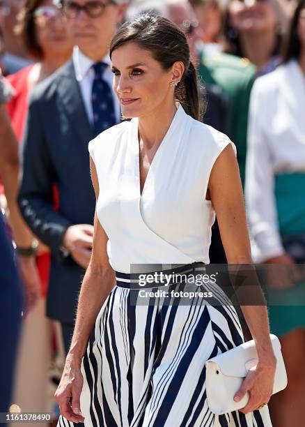Queen Letizia of Spain attends the Delivery of Real Employment Dispatches at the General Military Academy on July 11, 2019 in San Javier, Spain.