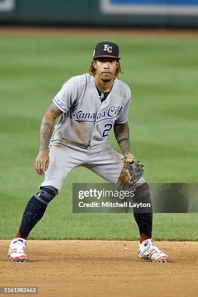 Adalberto Mondesi of the Kansas City Royals in position during a ...