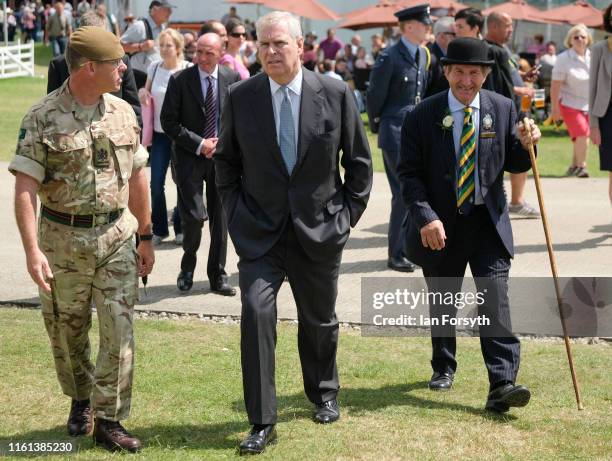 Prince Andrew, Duke of York visits military stands on the Showground on the final day of the 161st Great Yorkshire Show on July 11, 2019 in...