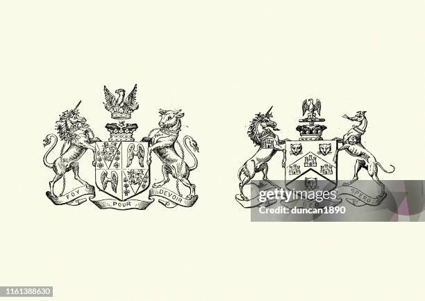 ilustraciones, imágenes clip art, dibujos animados e iconos de stock de escudo de armas, victoriano siglo xix - escudo de armas