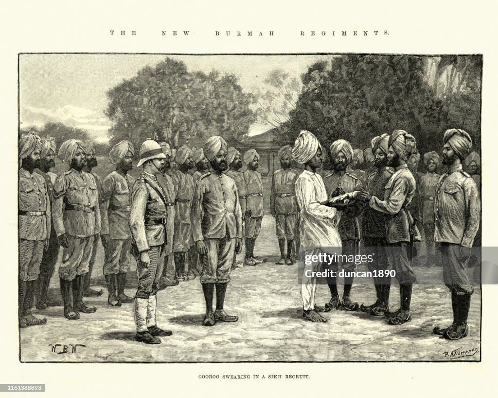 Gooroo swearing a Sikh recuit to British Indian Army, 1891
