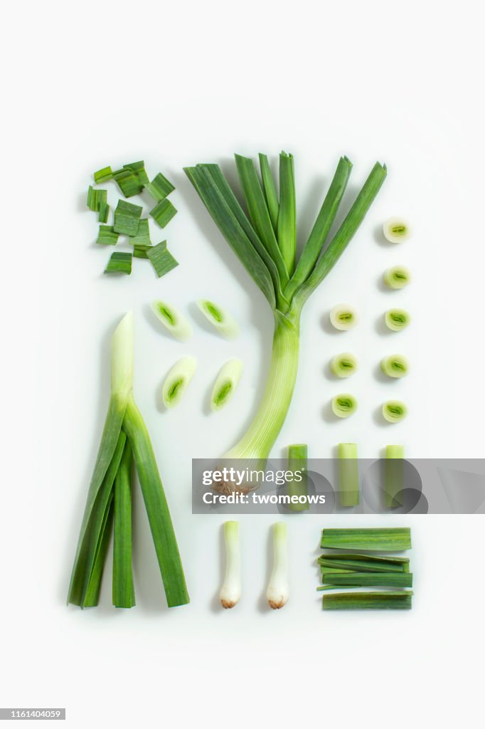 Leek flat lay image.