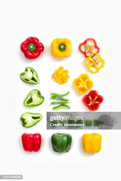 capsicum flat lay image. - vegetables isolated stock pictures, royalty-free photos & images