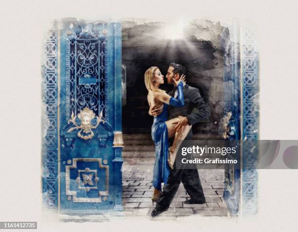 argentina buenos aires couple dancing tango watercolor painting - tango argentina stock pictures, royalty-free photos & images