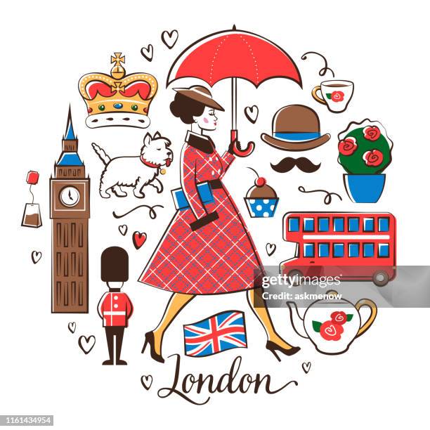 rainy london - union jack circle stock illustrations
