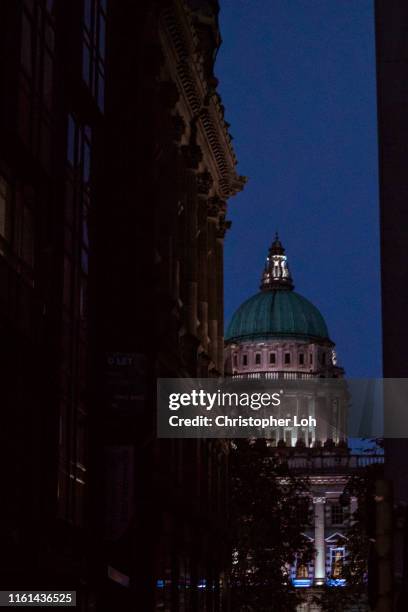 belfast city hall lit up - belfast stock pictures, royalty-free photos & images