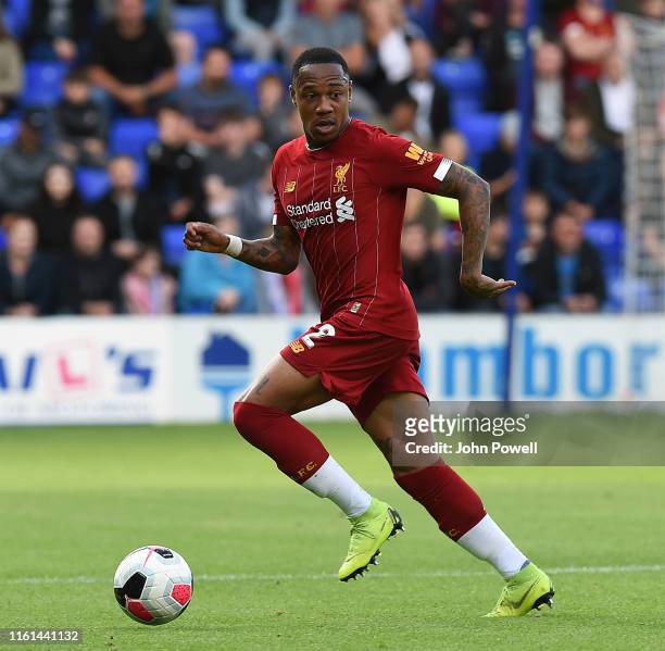 Nathaniel Clyne of Liverpool during the Pre-Season Friendly match between Tranmere and Liverpool at Prenton Park on July 11, 2019 in Birkenhead,...